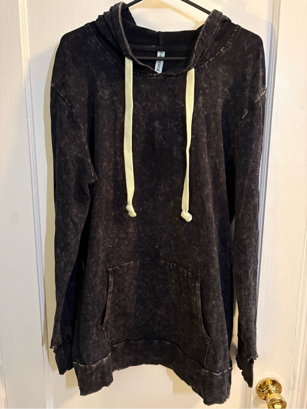Women’s Zenana Black Washed Hoodie Sweater with Contrast Drawstrings